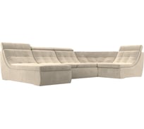 П-образный модульный диван Холидей Люкс полностью микровельвет бежевый Лига диванов 105586