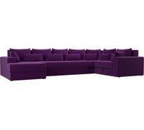 П-образный диван Майами оттоманка слева полностью микровельвет фиолетовый, подушки микровельвет ФИО/фио/фио Лига диванов 114793L