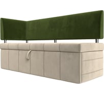 Кухонный прямой диван Стоун с углом левый основа микровельвет бежевый, компаньон микровельвет зеленый Лига диванов 107273L