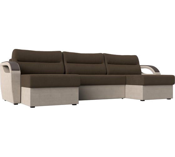 П-образный диван Форсайт основа рогожка коричневая, компаньон рогожка бежевая Лига диванов 111743 1