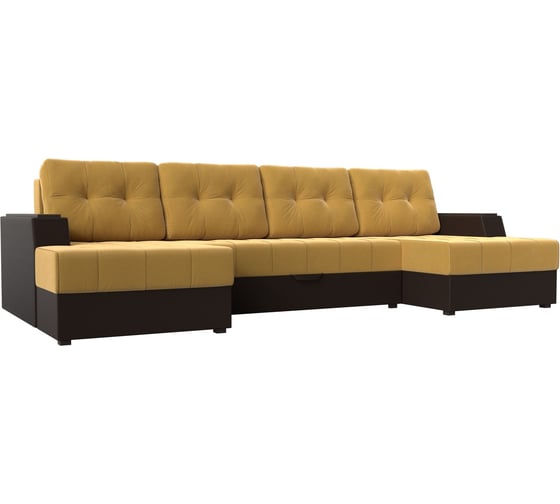 П-образный диван Эмир основа микровельвет желтый, компаньон экокожа коричневая Лига диванов 110959 1