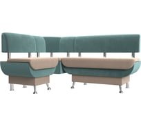 Кухонный угловой диван Альфа левый основа велюр бежевый, компаньон велюр бирюзовый Лига диванов 116685L