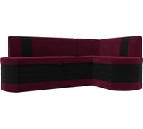 Кухонный угловой диван Токио правый основа микровельвет бордовый, компаньон микровельвет черный Лига диванов 119426