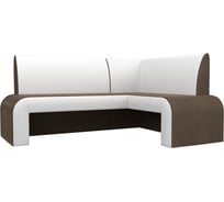 Кухонный угловой диван Кармен правый основа рогожка коричневая, компаньон экокожа белая Лига диванов 107012