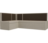 Кухонный угловой диван Кристина левый основа микровельвет бежевый, компаньон микровельвет коричневый Лига диванов 28760L