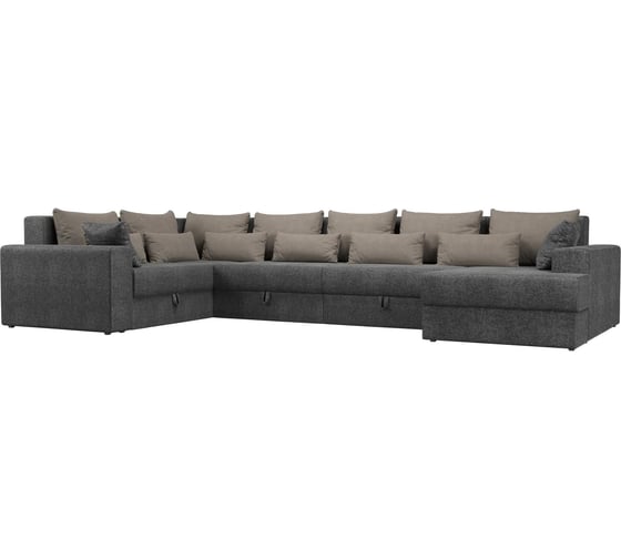 П-образный диван Майами оттоманка справа полностью рогожка серая, подушки рогожка БЕЖ/беж/сер Лига диванов 114806 1