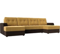 П-образный диван Эмир основа микровельвет желтый, компаньон микровельвет коричневый Лига диванов 110954