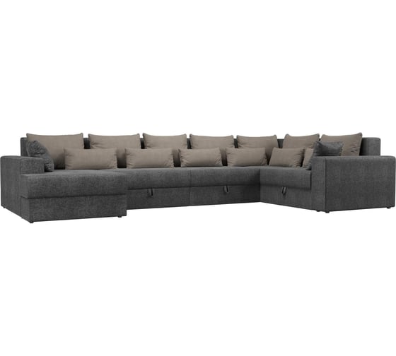 П-образный диван Майами оттоманка слева полностью рогожка серая, подушки рогожка БЕЖ/беж/сер Лига диванов 114806L 1