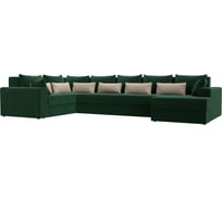 П-образный диван Майами оттоманка справа полностью велюр зеленый, подушки велюр ЗЕЛ/беж/зел Лига диванов 114829