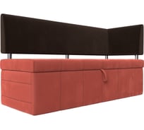 Кухонный прямой диван Стоун с углом правый основа микровельвет коралловый, компаньон микровельвет коричневый Лига диванов 115939