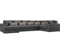П-образный диван Майами оттоманка слева полностью рогожка серая, подушки рогожка СЕР/беж/сер Лига диванов 114801L