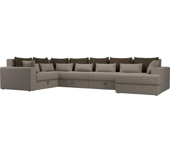 П-образный диван Майами оттоманка справа полностью рогожка бежевая, подушки рогожка КОР/беж/кор Лига диванов 114803 1