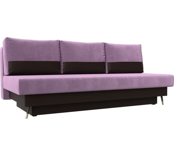 Прямой диван Самана основа микровельвет сиреневый, царга экокожа коричневая, подушки микровельвет сиреневый, вставка экокожа коричневая Лига диванов 118026 1