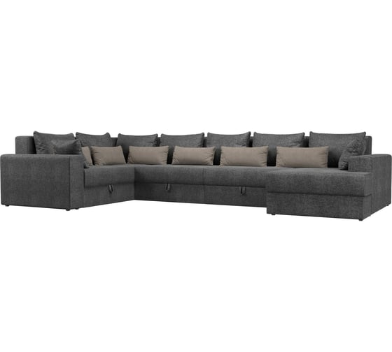 П-образный диван Майами оттоманка справа полностью рогожка серая, подушки рогожка СЕР/беж/сер Лига диванов 114801 1