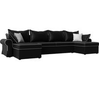 П-образный диван Элис полностью экокожа черная, кант экокожа белая, подушки экокожа ЧЕРН/черн/бел Лига диванов 110303