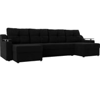 П-образный диван Сенатор полностью микровельвет черный Лига диванов 112416