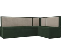 Кухонный угловой диван Кристина правый основа велюр зеленый, компаньон велюр бежевый Лига диванов 118456