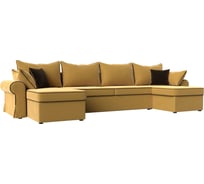 П-образный диван Элис полностью микровельвет желтый, кант микровельвет коричневый, подушки микровельвет ЖЕЛ/жел/кор Лига диванов 110290