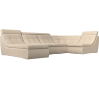 П-образный модульный диван Холидей Люкс полностью экокожа бежевая Лига диванов 105597