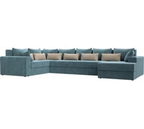 П-образный диван Майами оттоманка справа полностью велюр бирюзовый, подушки велюр БИР/беж/бир Лига диванов 114828