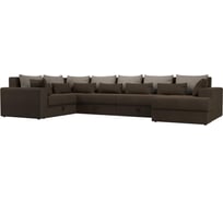 П-образный диван Майами оттоманка справа полностью рогожка коричневая, подушки рогожка БЕЖ/кор/кор Лига диванов 114805