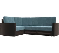 Угловой диван Белла левый основа велюр бирюзовый, компаньон велюр коричневый Лига диванов 117612L
