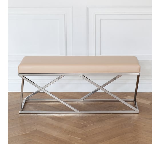 Банкетка GreenWeen ZUMA каркас нержавеющая сталь, сидение экокожа цвет Light Beige 1100x400x450 GW-ZUMA-NER-LEA-110-LB