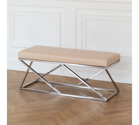 Банкетка GreenWeen ZUMA каркас нержавеющая сталь, сидение экокожа цвет Light Beige 1100x400x450 GW-ZUMA-NER-LEA-110-LB
