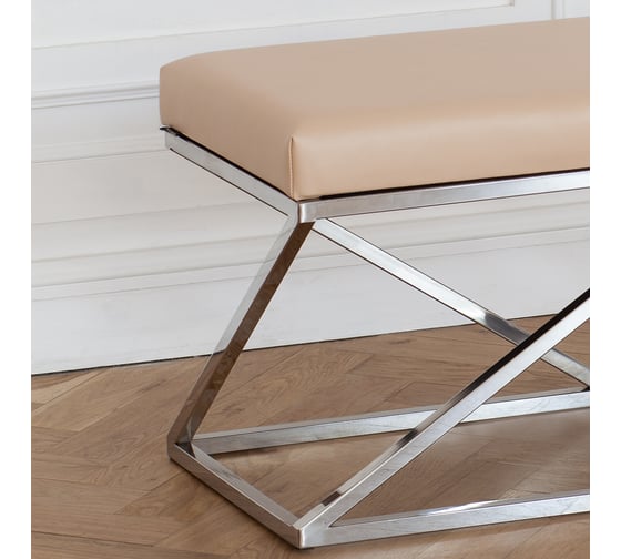 Банкетка GreenWeen ZUMA каркас нержавеющая сталь, сидение экокожа цвет Light Beige 1100x400x450 GW-ZUMA-NER-LEA-110-LB