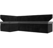 Кухонный угловой диван Лига диванов Омура левый основа велюр серый, компаньон велюр черный 113204L