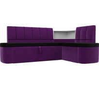 Кухонный угловой диван Лига диванов Тефида правый основа микровельвет черный, компаньон микровельвет фиолетовый 107527