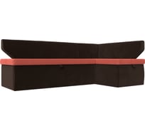 Кухонный угловой диван Лига диванов Омура правый основа микровельвет коралловый, компаньон микровельвет коричневый 113219