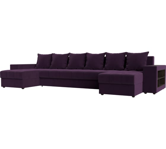П-образный диван Лига диванов Дубай полки справа полностью велюр фиолетовый 110606R 1