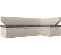 Кухонный угловой диван Лига диванов Омура правый основа рогожка серая, компаньон рогожка бежевая 113233