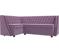 Кухонный угловой диван Лига диванов Лофт левый полностью микровельвет сиреневый, кант микровельвет коричневый 109439L