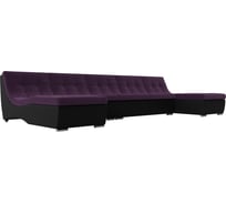 П-образный модульный диван Лига диванов Монреаль Long основа велюр фиолетовый, компаньон экокожа черная 111528