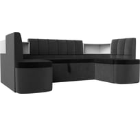 П-образный диван Лига диванов Тефида основа велюр черный, компаньон велюр серый 114208