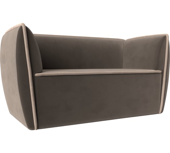 Прямой диван Лига диванов Бергамо 2-х местный полностью велюр коричневый, кант велюр бежевый 112038 1