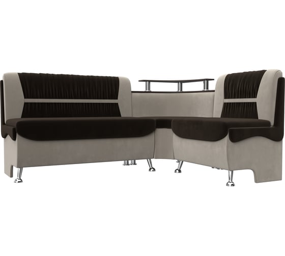 Кухонный угловой диван Лига диванов Сидней правый основа микровельвет коричневый, компаньон микровельвет бежевый 107381 1