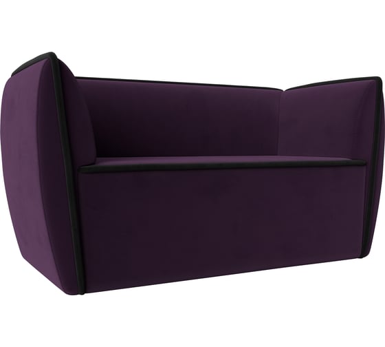 Прямой диван Лига диванов Бергамо 2-х местный полностью велюр фиолетовый, кант велюр черный 112042 1
