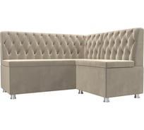 Кухонный угловой диван Лига диванов Мирта правый полностью микровельвет бежевый 107594
