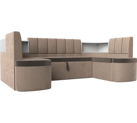 П-образный диван Лига диванов Тефида основа велюр коричневый, компаньон велюр бежевый 114203 1