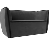 Прямой диван Лига диванов Бергамо 2-х местный полностью велюр серый, кант велюр черный 112040