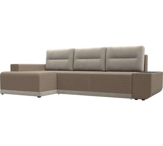 Угловой диван Лига диванов Чикаго левый угол основа рогожка Корфу 03, подушки и вставка микровельвет бежевый 110783L 1