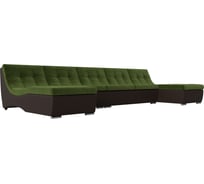П-образный модульный диван Лига диванов Монреаль Long основа микровельвет зеленый, компаньон экокожа коричневая 111534