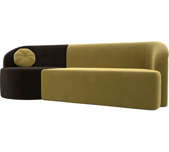 Прямой диван Лига диванов Лига-027 угол левый основная часть микровельвет желтый, угловая часть микровельвет коричневый, подушка микровельвет желтый 119534L 1