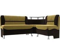 Кухонный угловой диван Лига диванов Сидней правый основа микровельвет желтый, компаньон микровельвет коричневый 107378