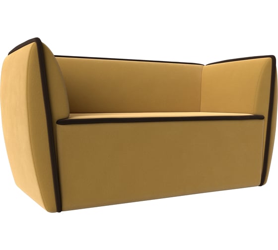 Прямой диван Лига диванов Бергамо 2-х местный полностью микровельвет желтый, кант микровельвет коричневый 112056 1