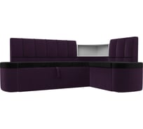 Кухонный угловой диван Лига диванов Тефида правый основа велюр черный, компаньон велюр фиолетовый 107516