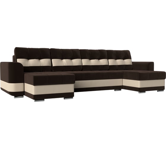 П-образный диван Лига диванов Честер основа микровельвет коричневый, компаньон экокожа бежевая 100085 1